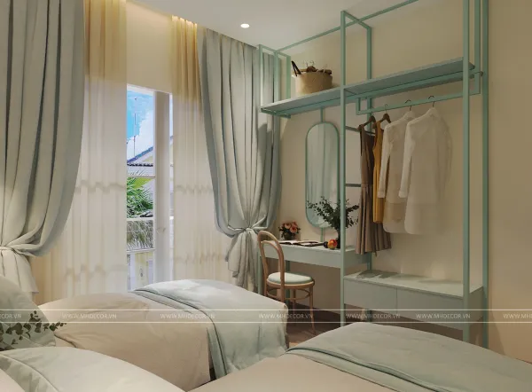 Phối cảnh 3D Phòng ngủ 3 — gói hoàn thiện nội thất biệt thự NovaWorld Phan Thiết