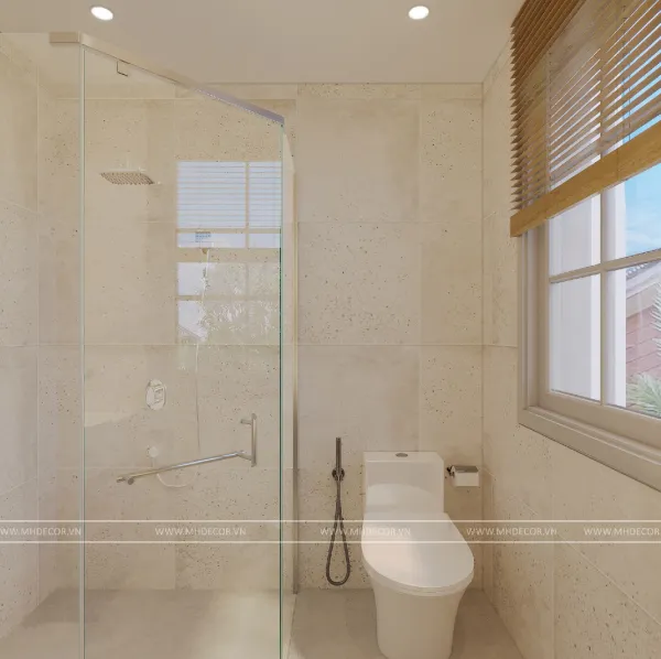 Phối cảnh 3D WC 3 — gói hoàn thiện nội thất biệt thự NovaWorld Phan Thiết