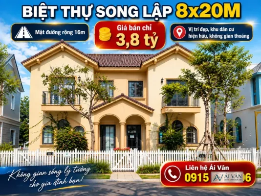 Biệt thự song lập NovaWorld Phan Thiết – Mặt đường rộng 16m 💰 Giá bán chỉ 3,8 tỷ 📍 Vị trí đẹp, khu dân cư hiện hữu, không gian thoáng.